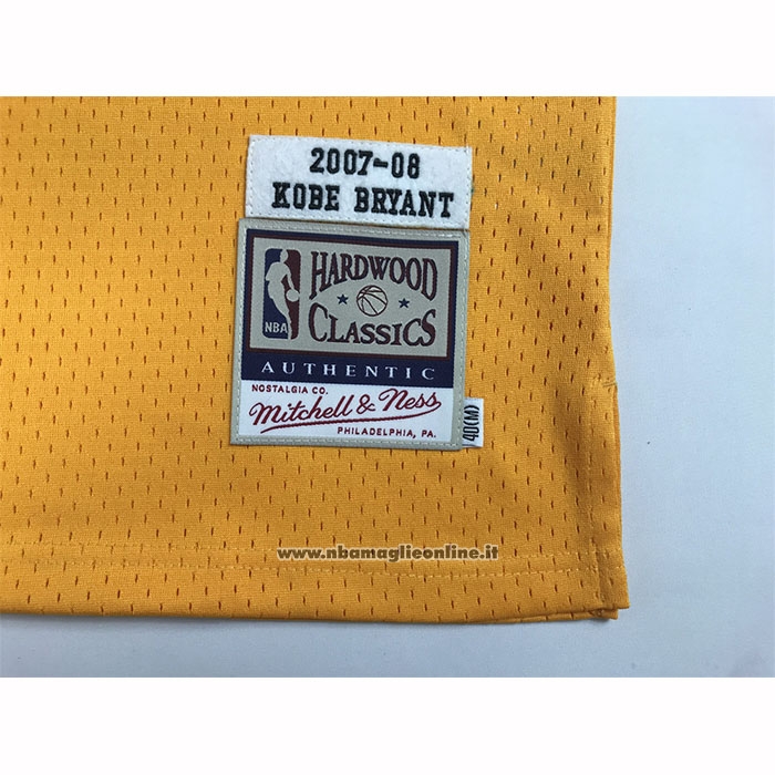 Maglia Los Angeles Lakers Kobe Bryant No 24 Autentico 2007-08 Giallo